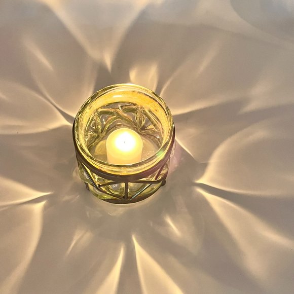 Vtg Caged Glass Candle Holder Vase Handblown Brutalist Art Mexico - Picture 12 of 14